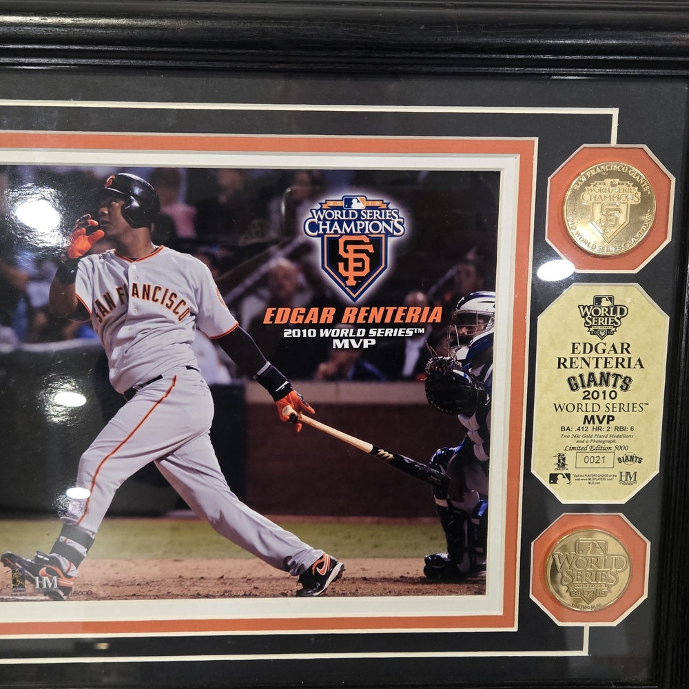 Framed Baseball Memorabilia with Black and Orange Accents